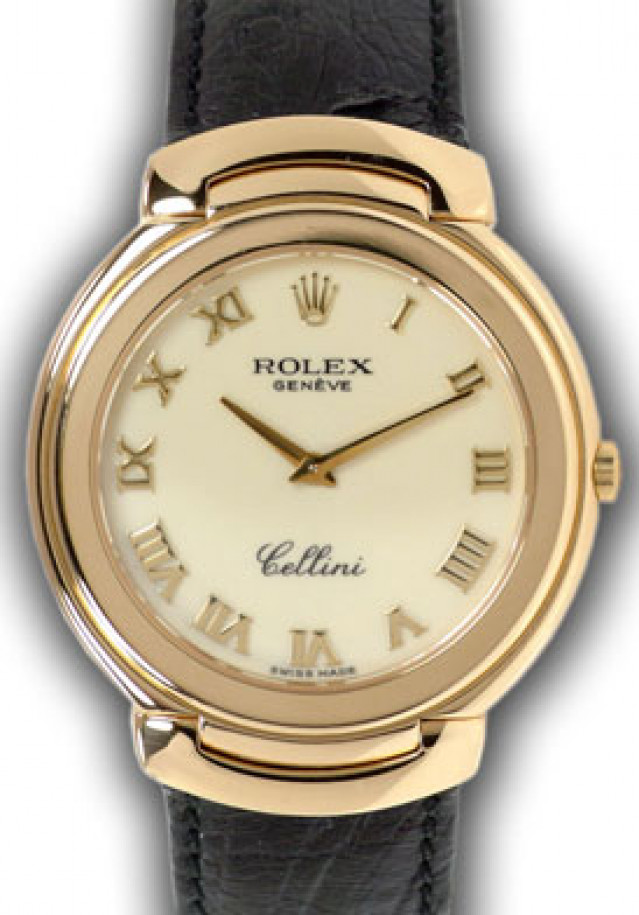 Rolex 6623 Yellow Gold on Strap Black with Gold Roman